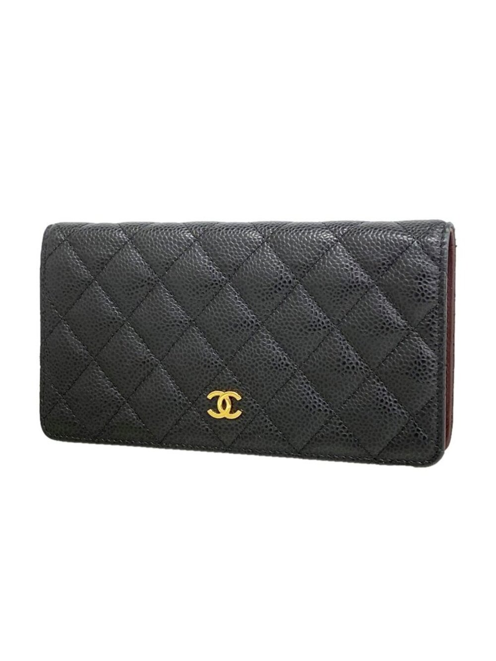 Chanel Wallet Quilted Caviar Leather Black Gold